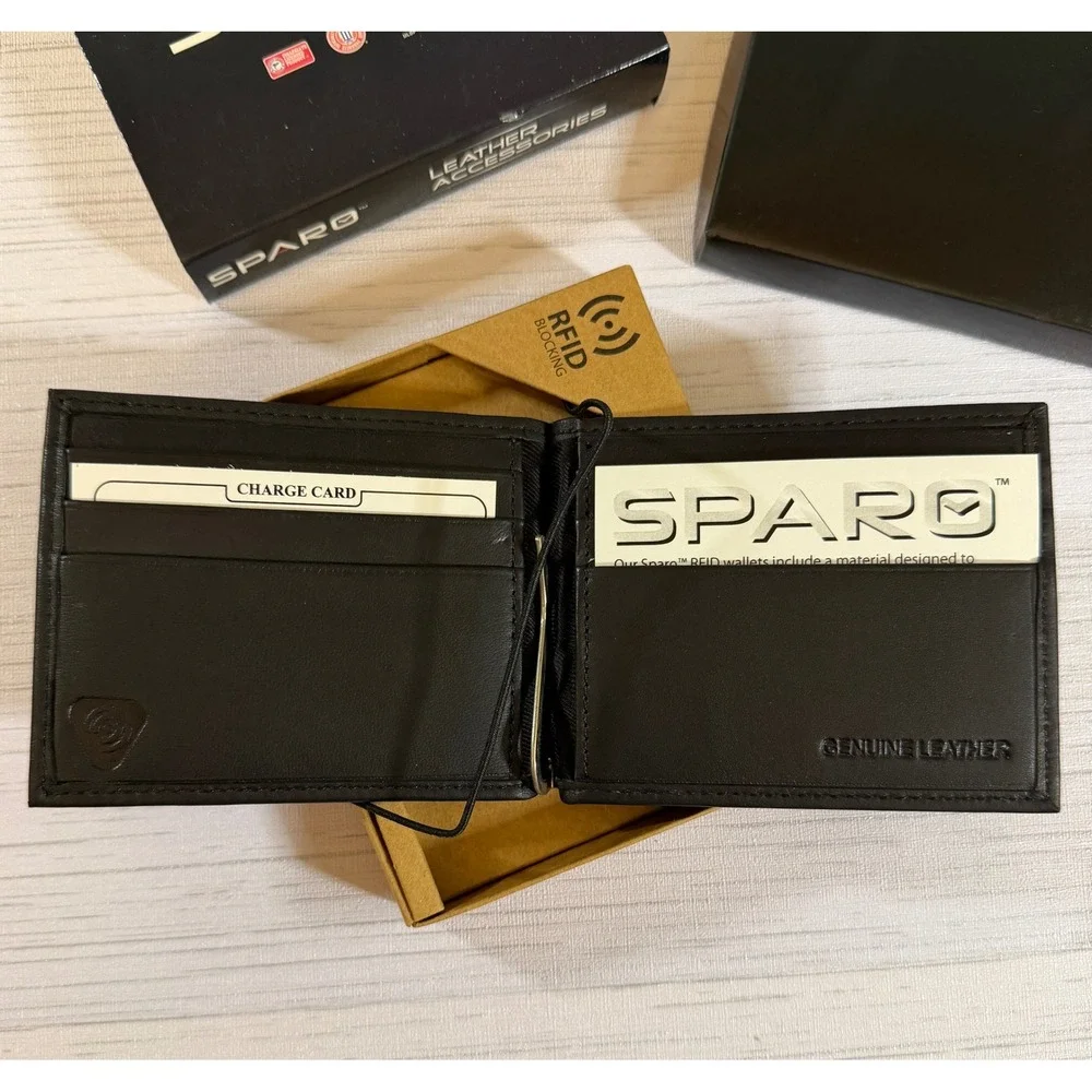 Sparo Iowa State Cyclones Mens Black Leather RFID Blocking Money Clip Wallet NEW